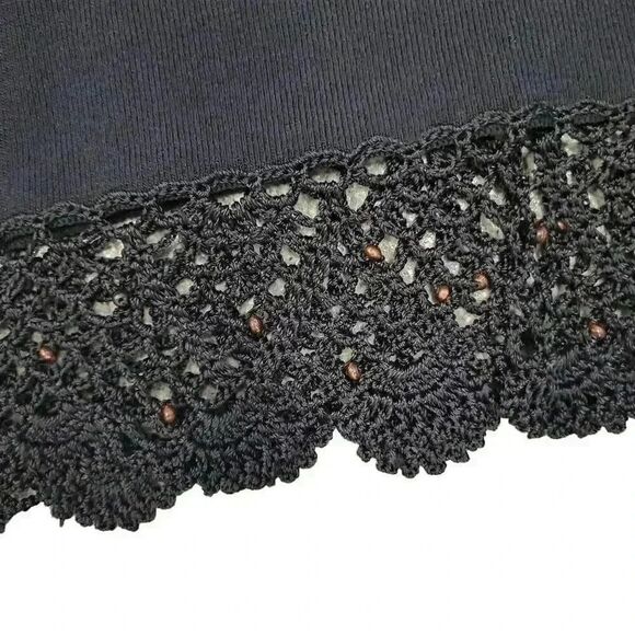 Notations Women's Black Rayon/Nylon Knit Straight Skirt w Crocheted Lace & Brown - Picture 4 of 9